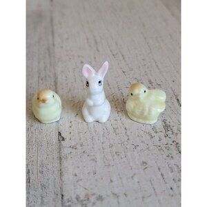 Miniature porcelain Easter bunny chick rabbit set spring‎ decor vintage